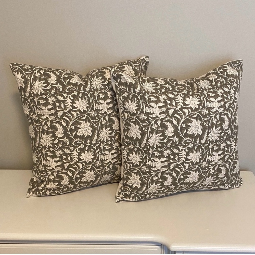 Olive Green Floral Patterned Pillow Cases